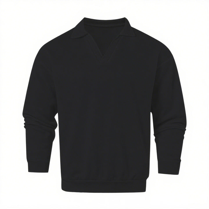 Unisex nano locker cut V-neck sweatshirt with shirt collar made of cotton fleece StylebySassy
