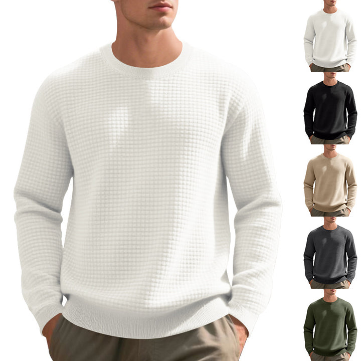 Men's structured knit sweater with waffle texture and round neck StylebySassy