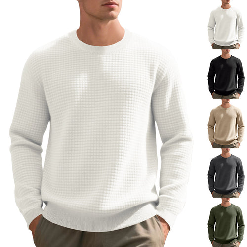 Men's structured knit sweater with waffle texture and round neck StylebySassy