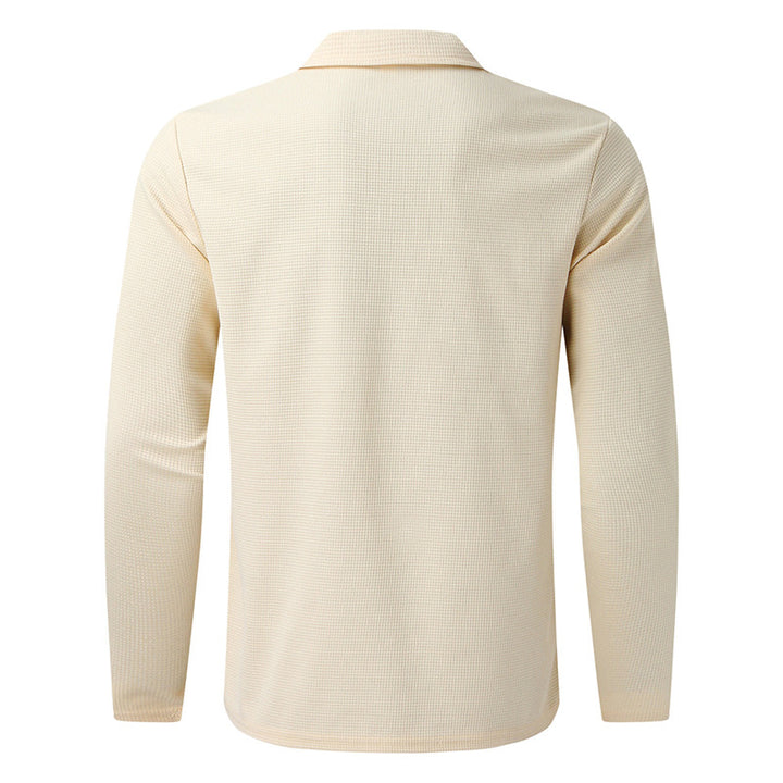 Men's structured long-sleeve polo in waffle knit with shirt collar and narrow shoulder section StylebySassy