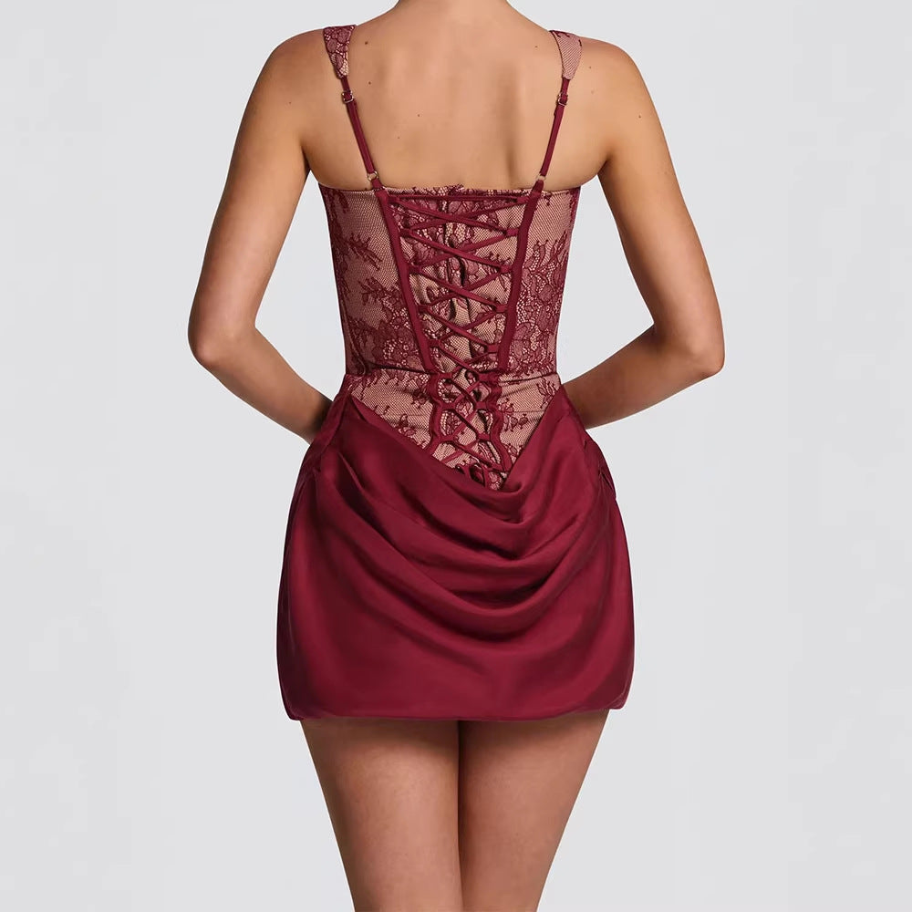 Women's lace bodysuit with fitted mini skirt StylebySassy