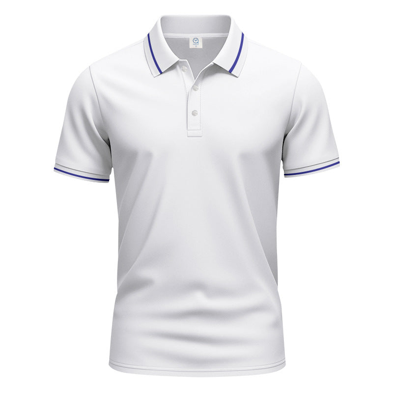 Men's breathable interlock polo shirt with contrast tipping, short button placket and slim silhouette StylebySassy