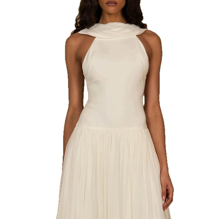 Ladies Elegant Midi Dress with Off-Shoulder Design and Flowing Skirt StylebySassy