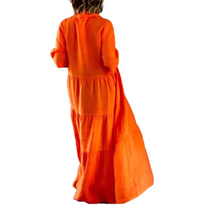 Women's long shirt dress with gathered waist seam, three-quarter sleeves and tiered flounce skirt StylebySassy