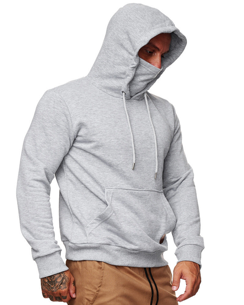 Men's hoodie with integrated tube collar face mask, kangaroo pocket and ribbed cuffs StylebySassy