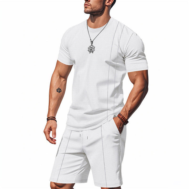 Men's breathable structured jersey short-sleeve shirt with matching pleated shorts StylebySassy