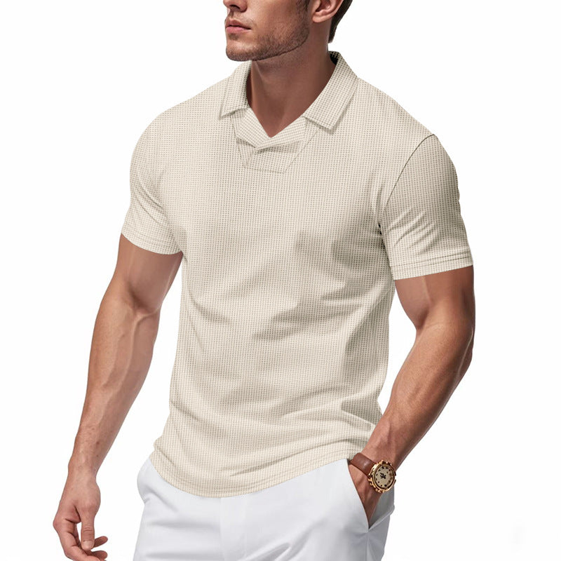 Men's structured short-sleeve polo with open V-neck and close-fitting cut StylebySassy