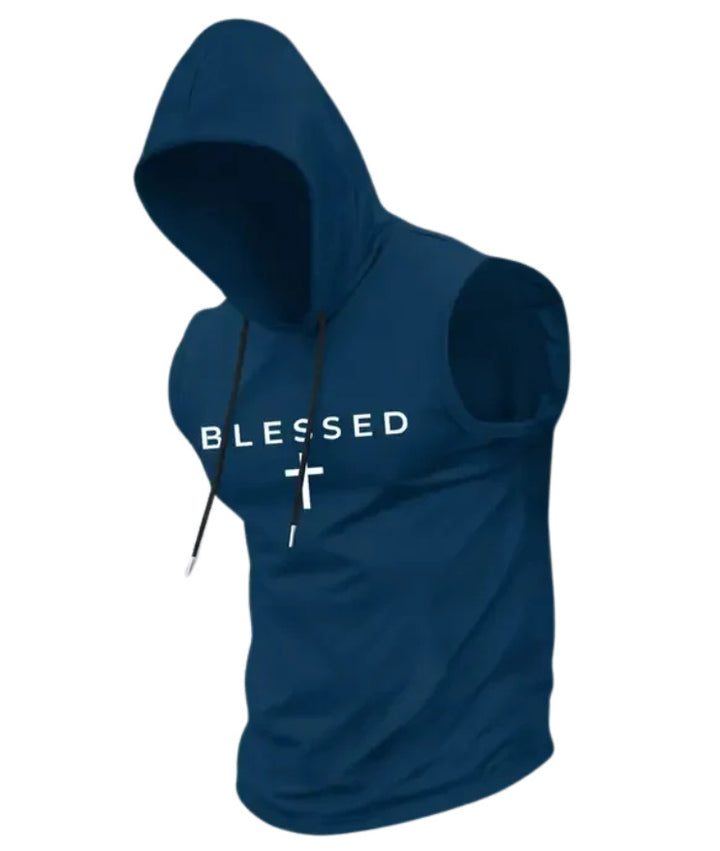 Men's sleeveless hoodie sweatshirt with slogan print and athletic fit StylebySassy