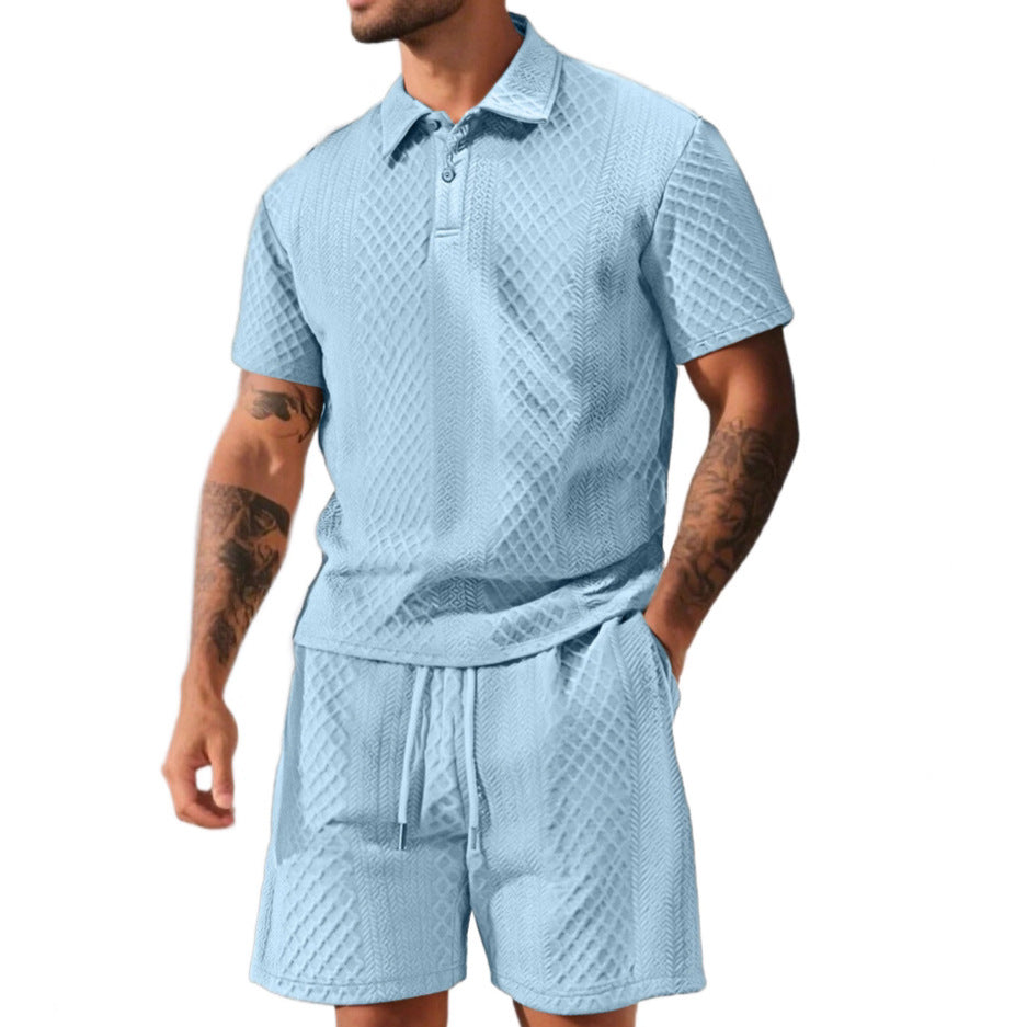 Men's structured polo shirt and bermuda shorts set made of quilted cotton blend StylebySassy