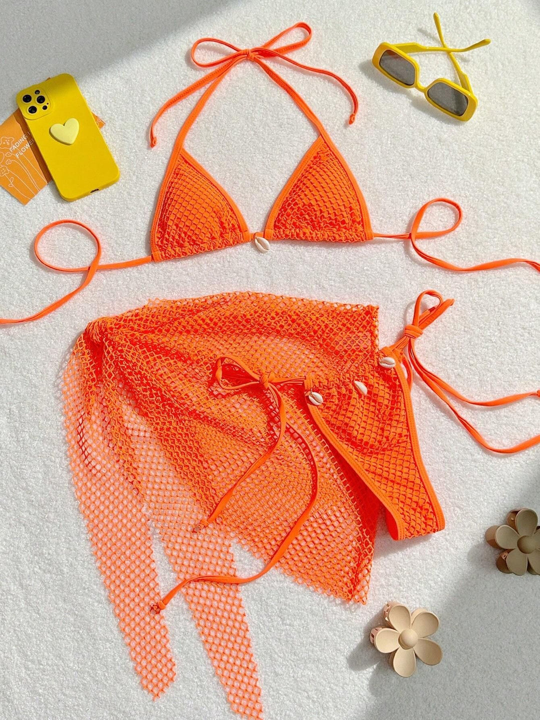 Women's triangle bikini with transparent mesh fabric and lacing details StylebySassy