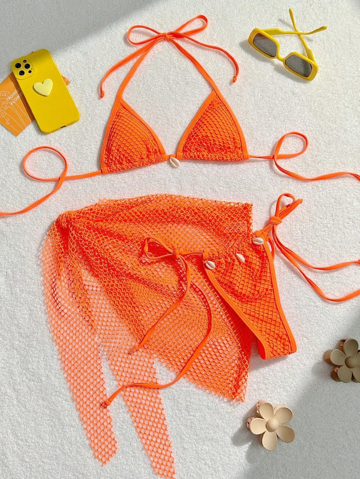Women's triangle bikini with transparent mesh fabric and lacing details StylebySassy