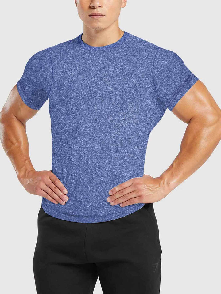 Men's slim fit round neck performance shirt with elastic side wedge and flat seams StylebySassy