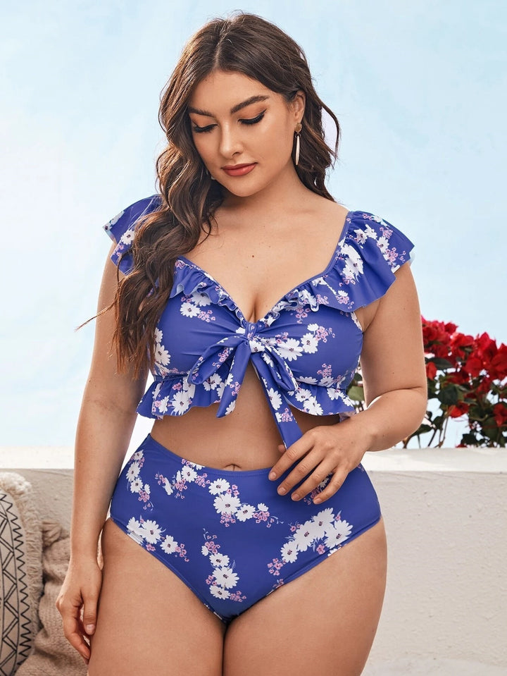 Women Bikini Set with floral wrap top and high waisted pants StylebySassy