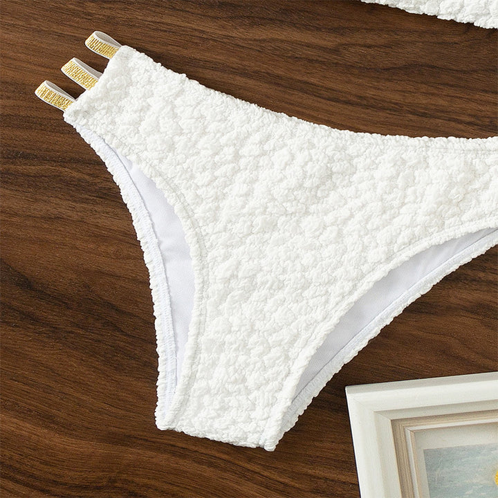 Ladies bandeau bikini with fashionable ripple pattern and elegant embellishments StylebySassy