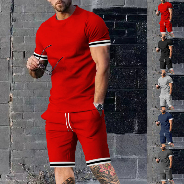Men's athletic leisure set made of cotton fine jersey with contrast cuffs and drawstring short pants StylebySassy