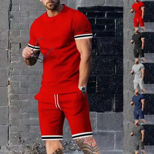 Men's athletic leisure set made of cotton fine jersey with contrast cuffs and drawstring short pants StylebySassy