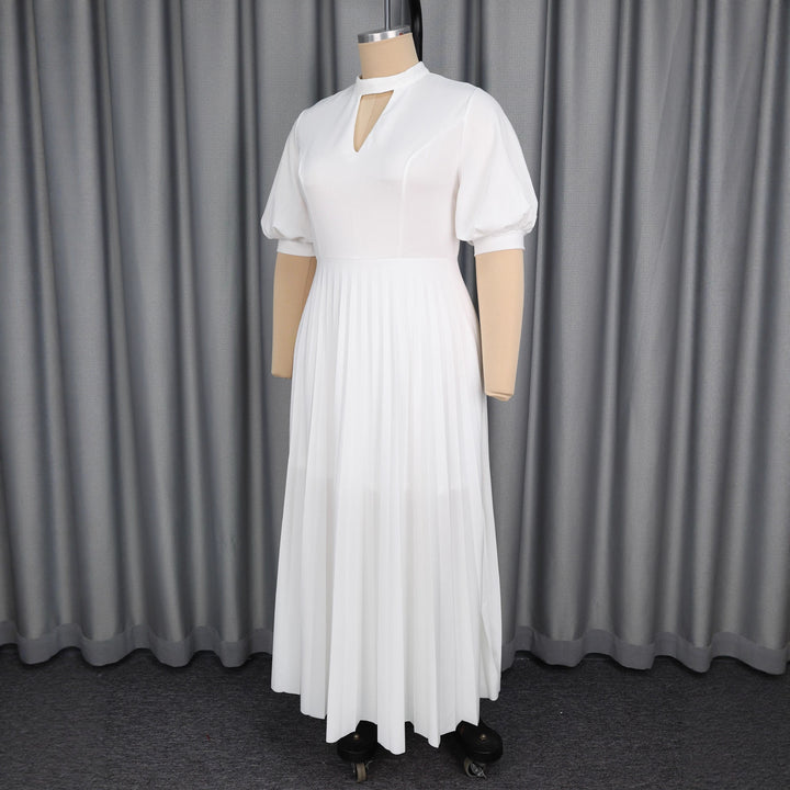 Ladies Elegant Maxi Dress with Pleated Skirt and Keyhole Neckline StylebySassy