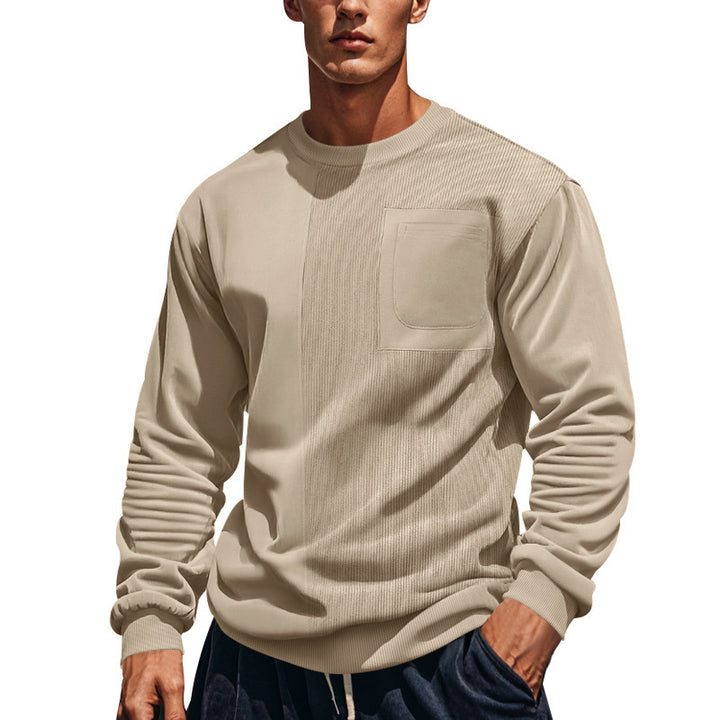 Men's structured round neck sweatshirt with chest pocket and asymmetrical rib panel StylebySassy