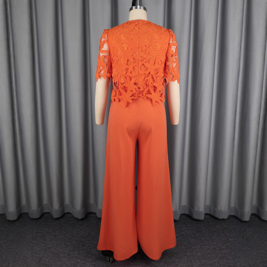 Ladies elegant wide-cut trousers with 3D embroidered lace accents StylebySassy
