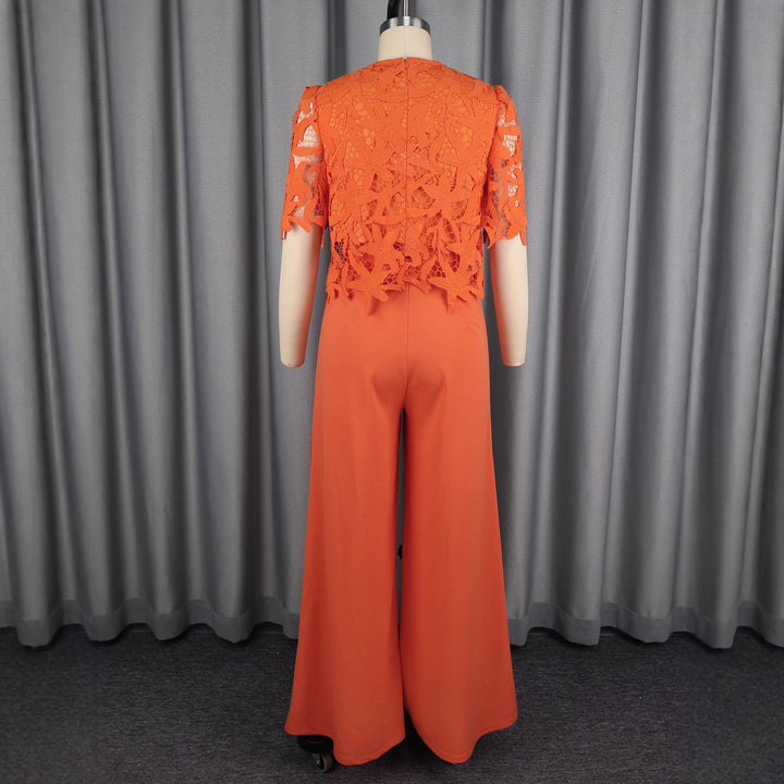 Ladies elegant wide-cut trousers with 3D embroidered lace accents StylebySassy