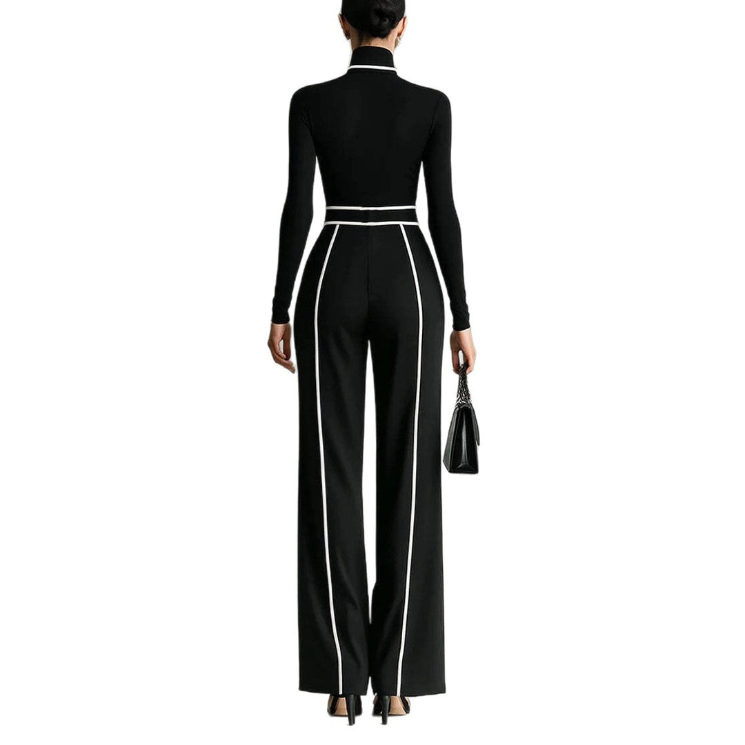 Ladies' elegant knit set with fitted turtleneck top and wide pleated trousers with waistband StylebySassy