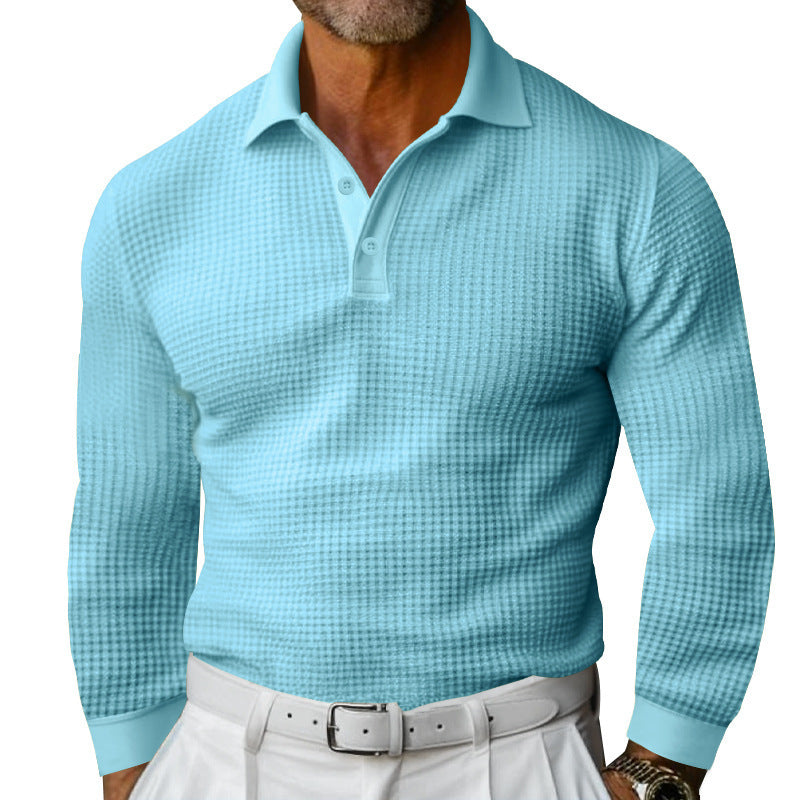 Men's long sleeve polo shirt made of waffle knit with a slim fit, concealed button placket, and shirt collar StylebySassy