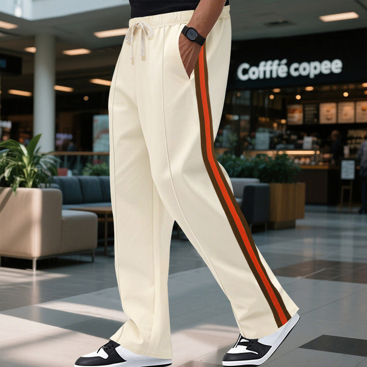 Men's loosely falling casual chinos with side contrast stripe and drawstring waistband StylebySassy
