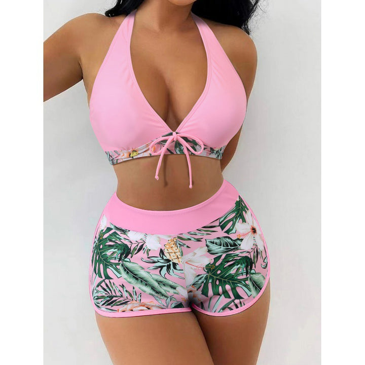 Women High-neck Bikini with Playful Floral Pattern StylebySassy