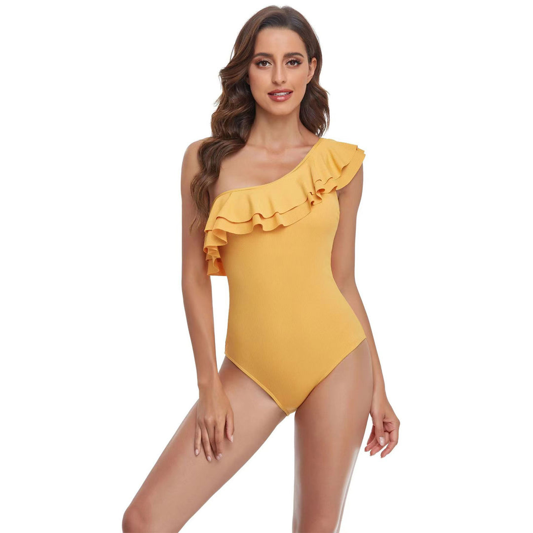 Women's One-Piece Swimsuit with Asymmetric Ruffle Design StylebySassy