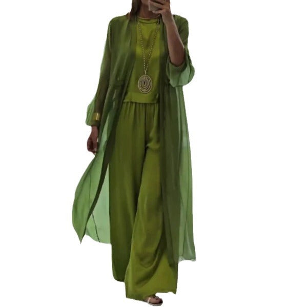Ladies nan light chiffon overlay with wide palazzo pants and elastic waistband StylebySassy