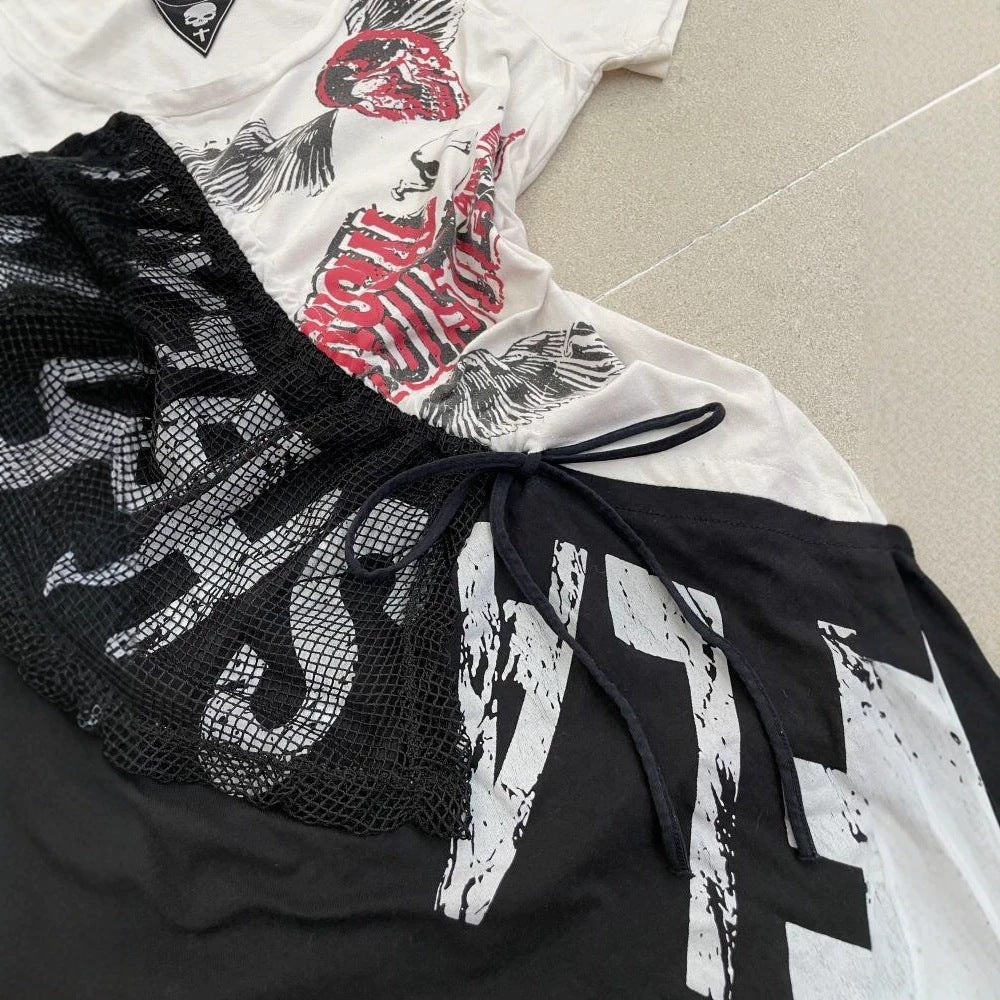 Women's casual T-shirt with unique graphic design and sporty mesh insert StylebySassy