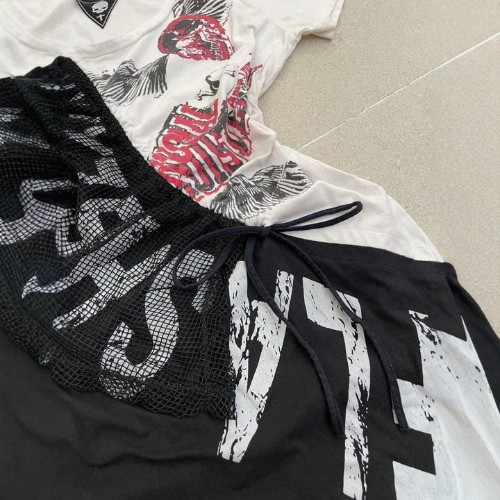 Women's casual T-shirt with unique graphic design and sporty mesh insert StylebySassy