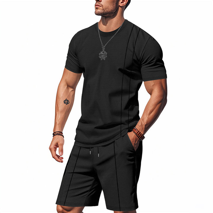 Men's breathable structured jersey short-sleeve shirt with matching pleated shorts StylebySassy