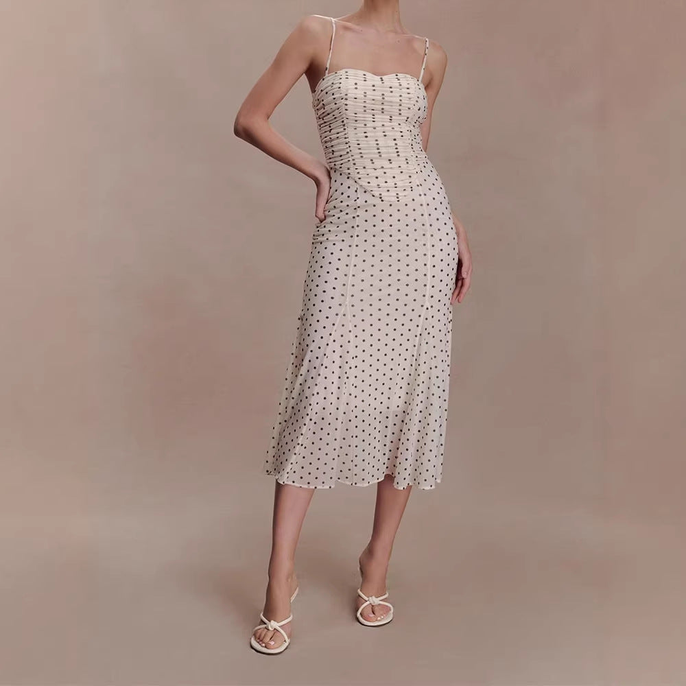 Women's midi party dress with ruffle details and transparent fabric structure StylebySassy