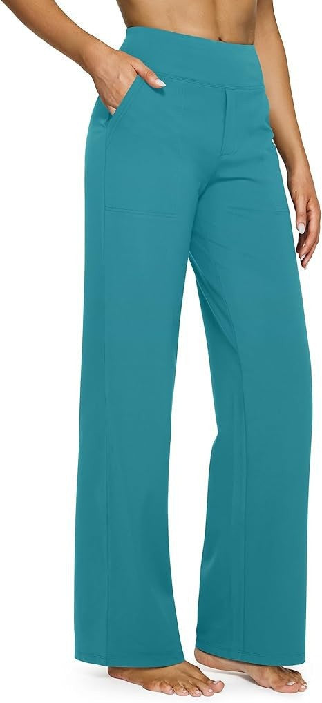 Women's flowing high-waist pants with extra wide leg, elastic comfort waistband and side pockets StylebySassy