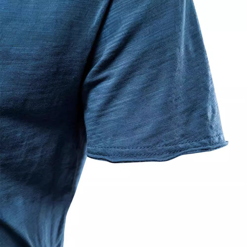 Men's light cotton jersey short-sleeve shirt with V-neck and slim fit StylebySassy