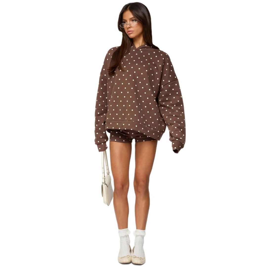 Women's dotted comfort set with hooded sweatshirt, kangaroo pocket and shorts StylebySassy