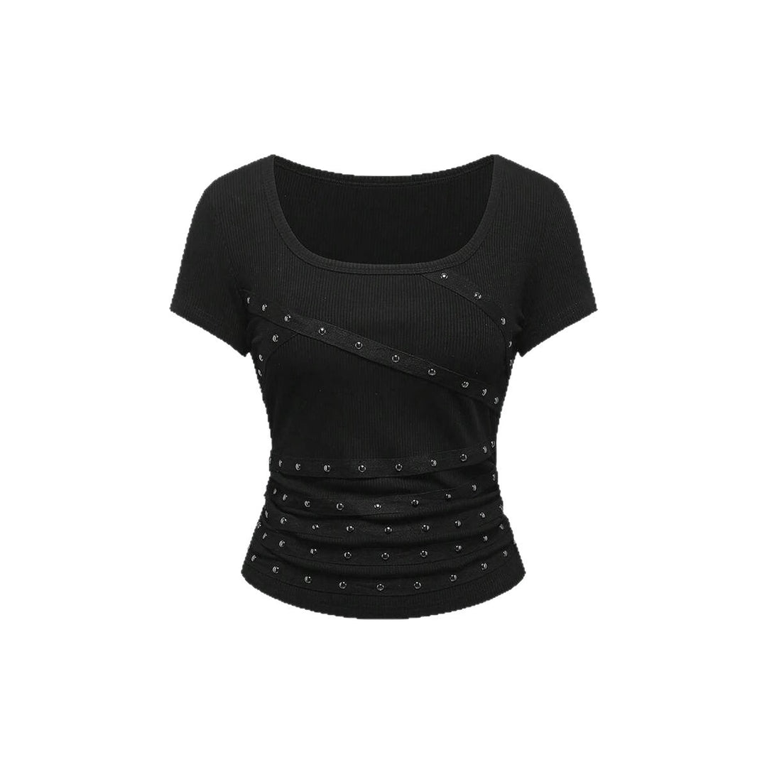 Women's fashionable and fitted top with ruffle details and studs StylebySassy