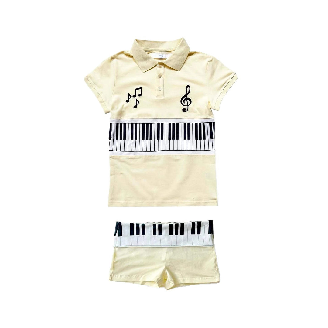 Women's Polo Shirt and Shorts Set with Musical Design StylebySassy