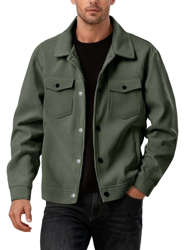 Men's cord jacket in the classic work jacket style with snap buttons and chest pockets StylebySassy