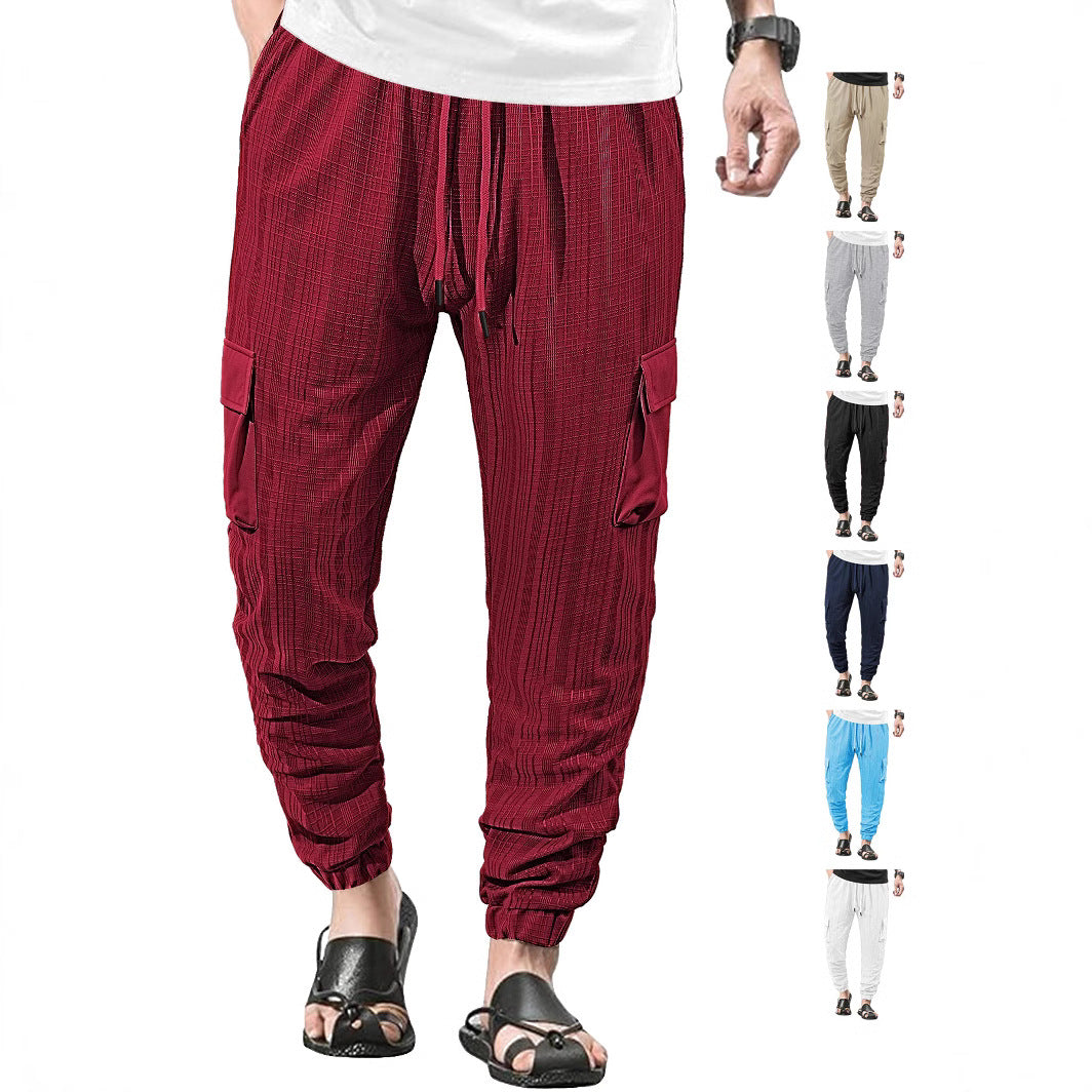 Men's Glencheck Cargo Jogging Pants with Drawstring Waistband and Elastic Ankle Closures StylebySassy
