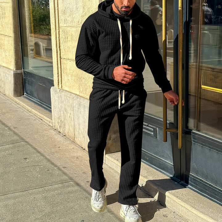 Men's waffle jersey comfort set with hood, drawstring waist, and straight leg StylebySassy