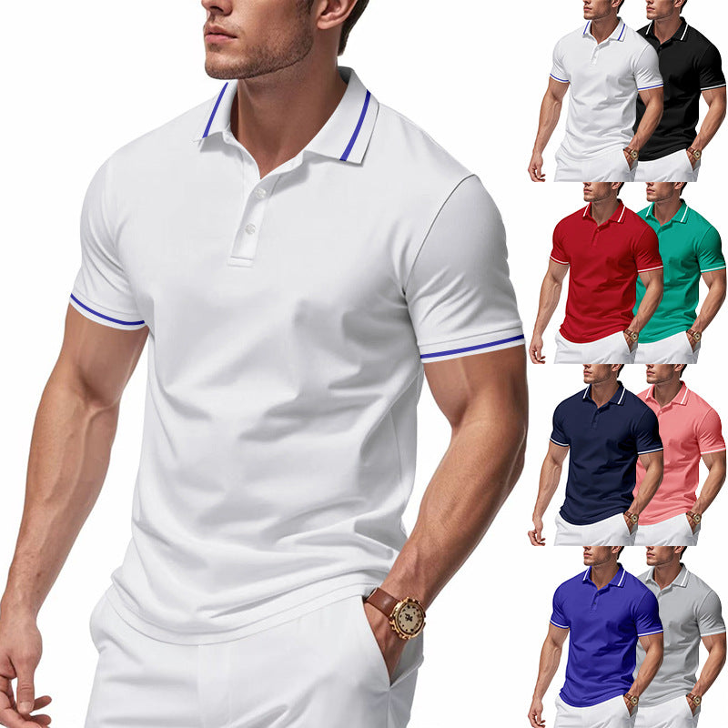 Men's breathable interlock polo shirt with contrast tipping, short button placket and slim silhouette StylebySassy
