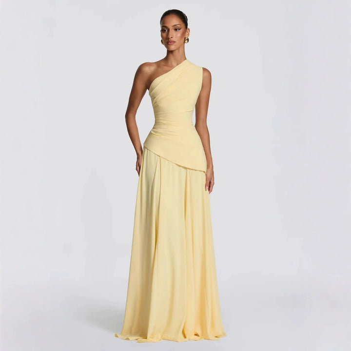 Women Elegant One-Shoulder Maxi Dress with Flowing Drapes StylebySassy