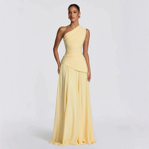 Women Elegant One-Shoulder Maxi Dress with Flowing Drapes StylebySassy