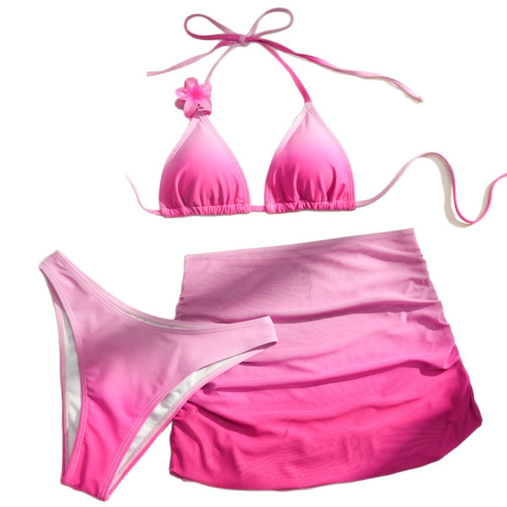 Women Triangle Bikini Set with Floral Detail and Wrap Skirt StylebySassy