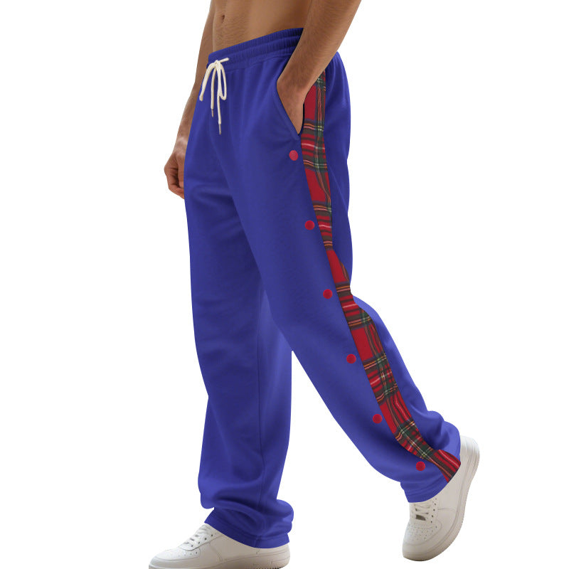 Men's oversized jogging pants with button placket and checkered side stripe StylebySassy
