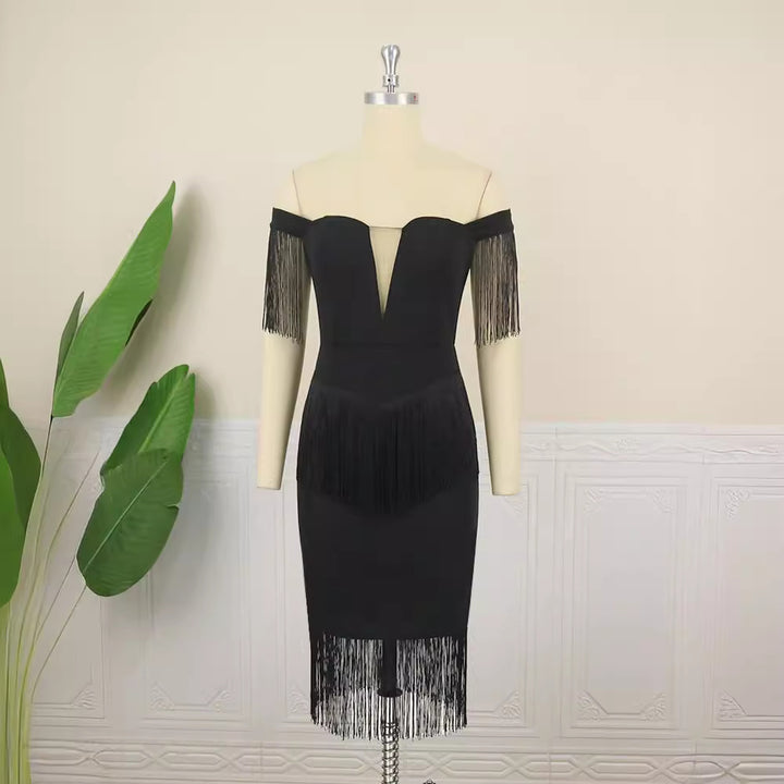 Women’s dress with fringes and deep V-neck StylebySassy