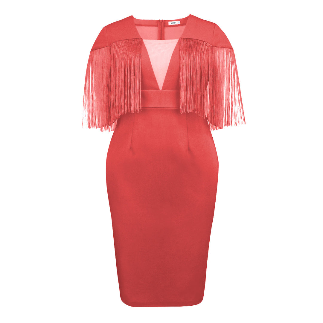 Women's Figure-Hugging Dress with Fringe Detail StylebySassy