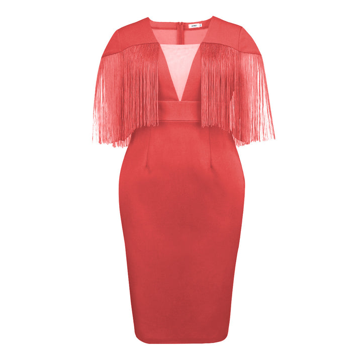Women's Figure-Hugging Dress with Fringe Detail StylebySassy